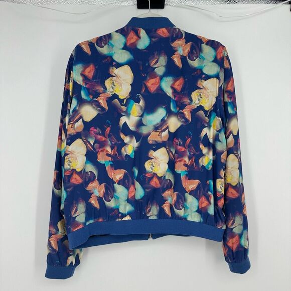 Artsy Silk Blend Floral Bomber Jacket Blue Yellow Size L Fairy Art to Wear - Picture 9 of 10